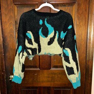 Large Flames Cut Crop Diy Knit Sweater Y2k Vibes